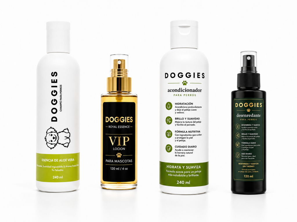 Kit Shampoo, Perfume, Acondicionador Y Desenredante Para Mascotas Doggies