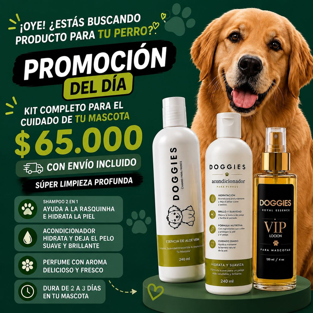 Kit Shampoo, Perfume Y Acondicionador Para Mascotas Doggies